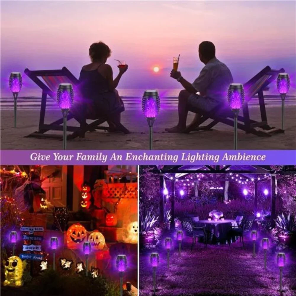 Solar Lights Outdoor 8 Pack Solar Powered Torch with Flickering Flame Purple